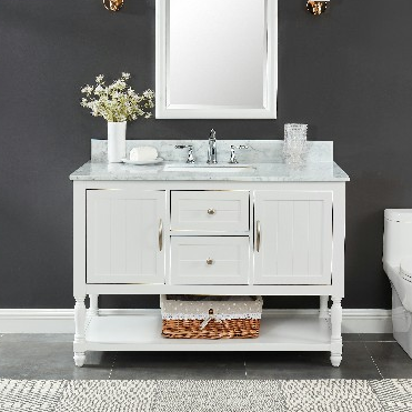 Elizabeth 48-in Vanity Combo in Dove White with 1in Thichness Authentic Italian Carrara Marble Top - V1.0