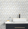 WHITE HOT GLASS WITH METAL MOSAIC 6”HEXAGON 