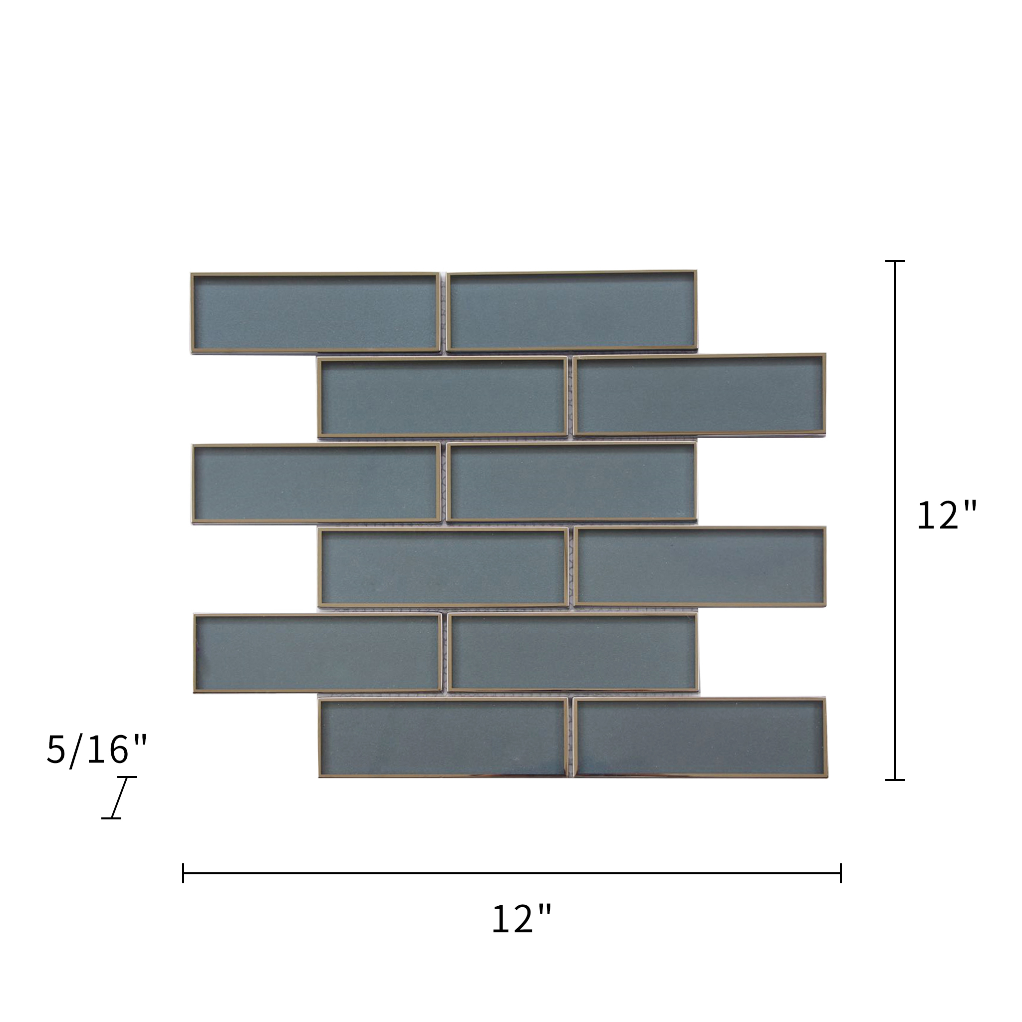 Dark Blue Glass Mosaic with Silver Trim 2”x6” 