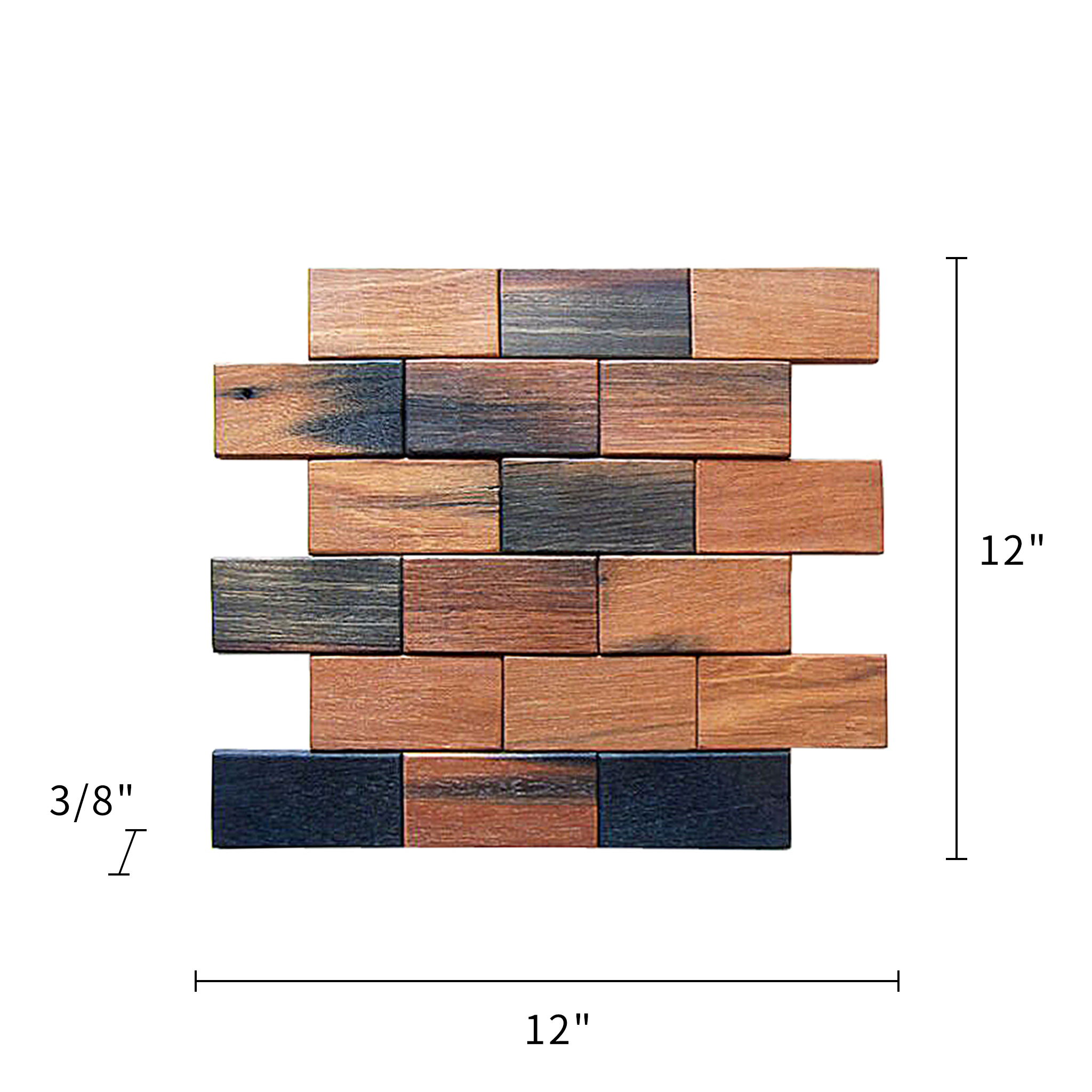  Brick Pattern Antique Wood Mosaic 2" X 4"