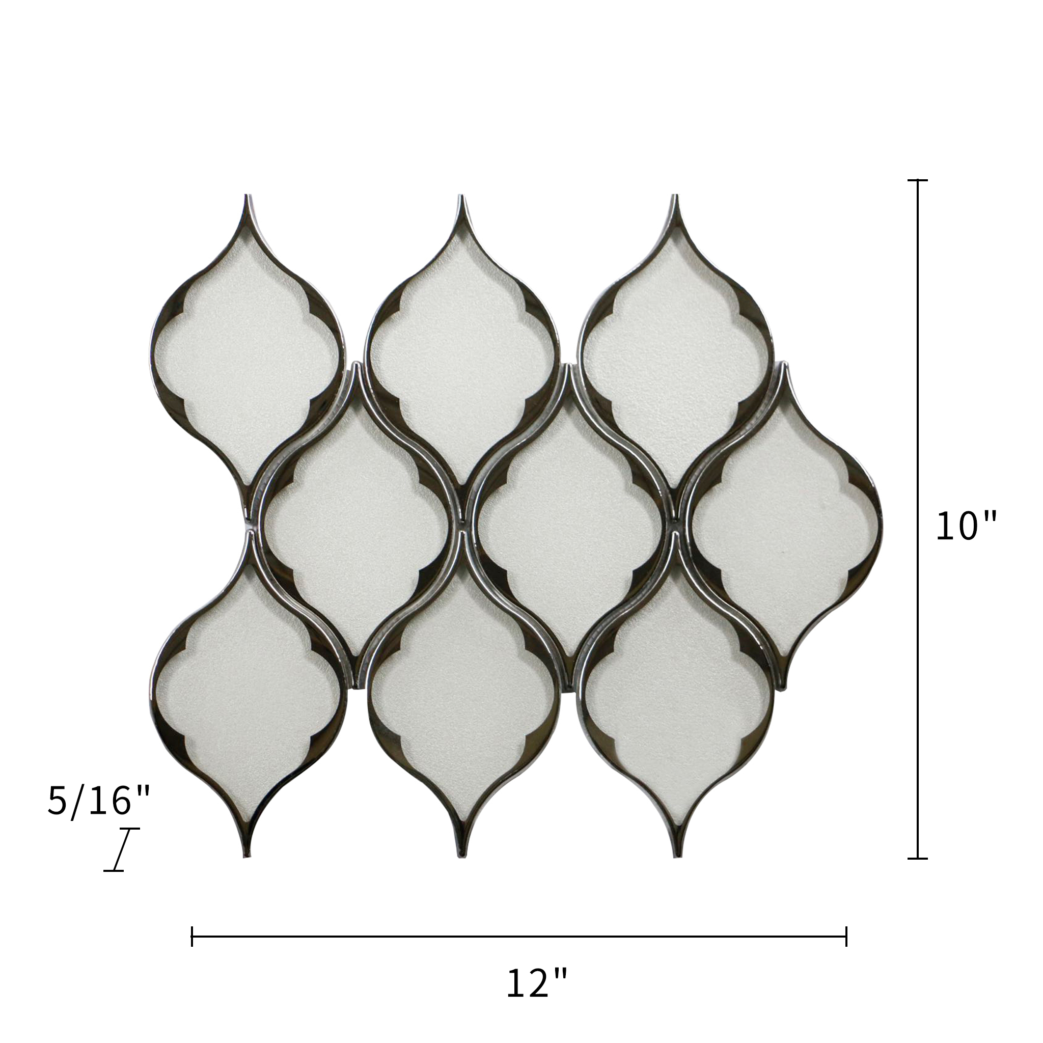 Silver Glass Mosaic with Silver Trim Feather Pattern 