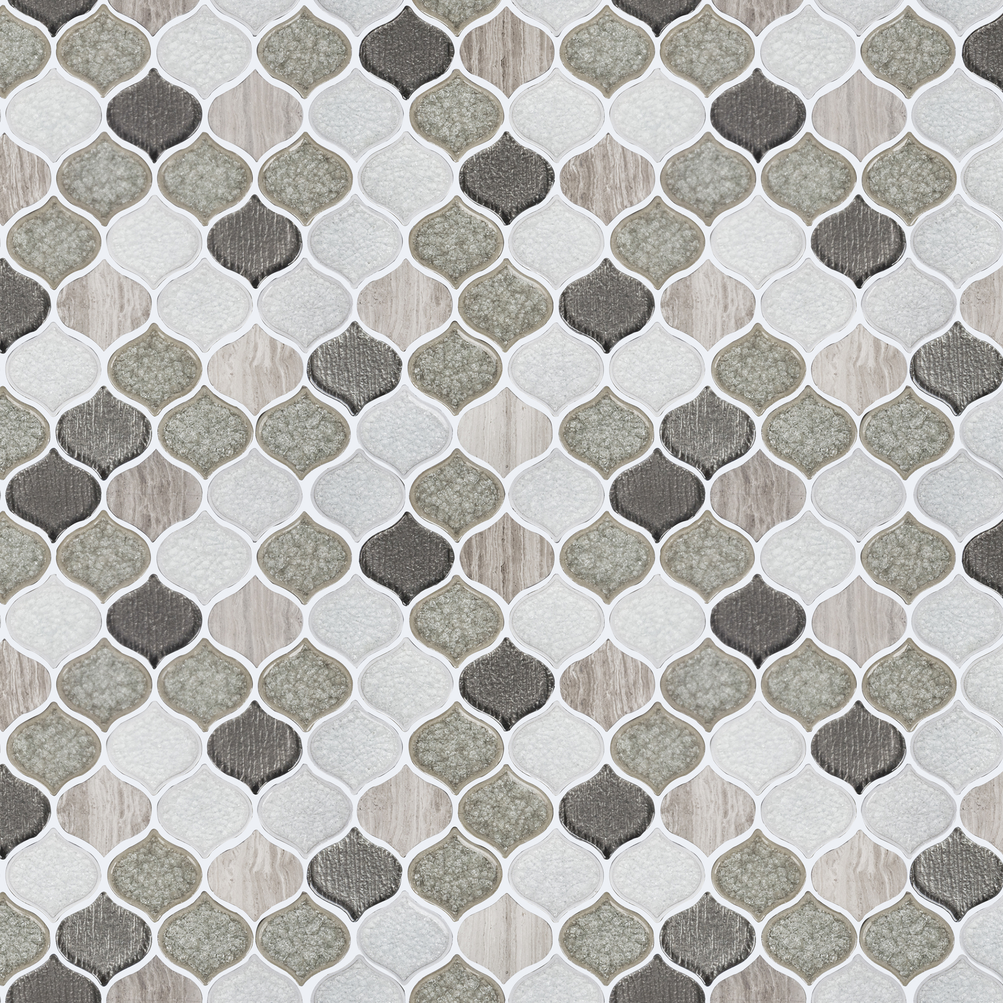  Wooden White & Crackle Mix Glass Mosaic Feather Pattern