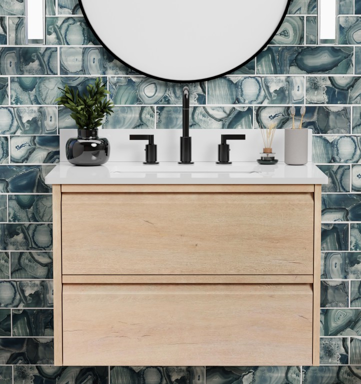 Avery30.5 -in Vanity Combo Natural Oak With White Quartz Top