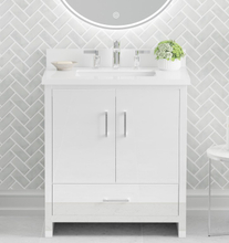 Athens 30.5 -in Vanity Combo White With 3cm thickness Swan White Sintered Stone(Polished) Top