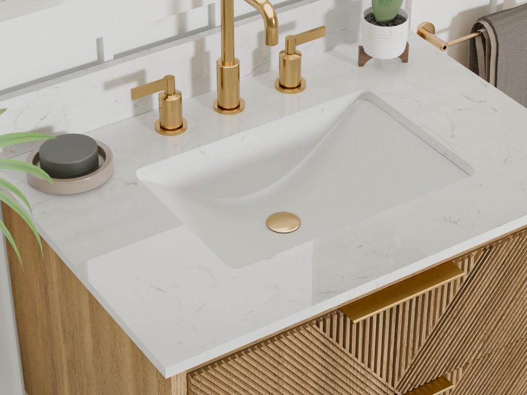 Waymart 30.5 -in Vanity Combo Brown Oak with White Quartz Top