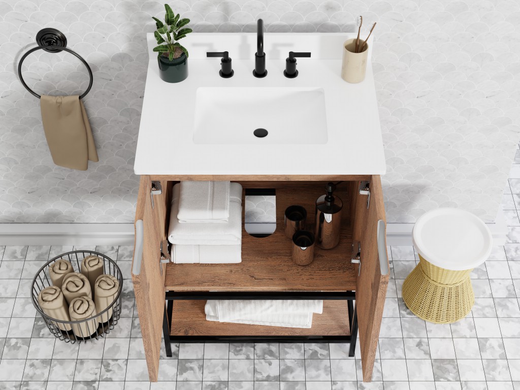 Apex 24 -in Vanity Combo Dark Oak with Porcelain Top