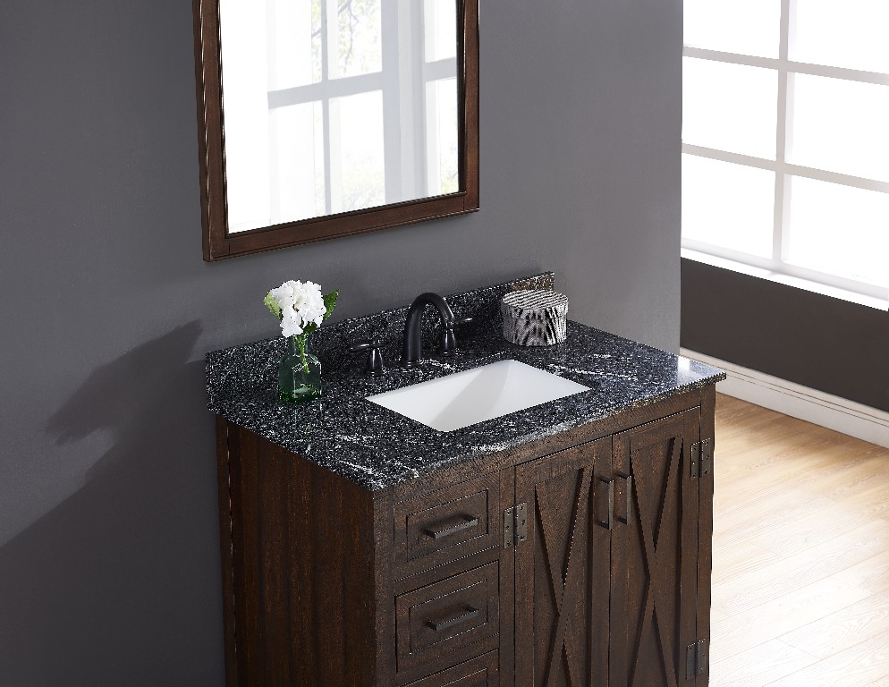 37-in Thunder Black Granite Single Sink Bathroom Vanity Top