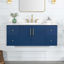 Frazee 48-in Wall Mount Vanity Combo in Blue with Intergrated Statuario white Sintered Stone Top