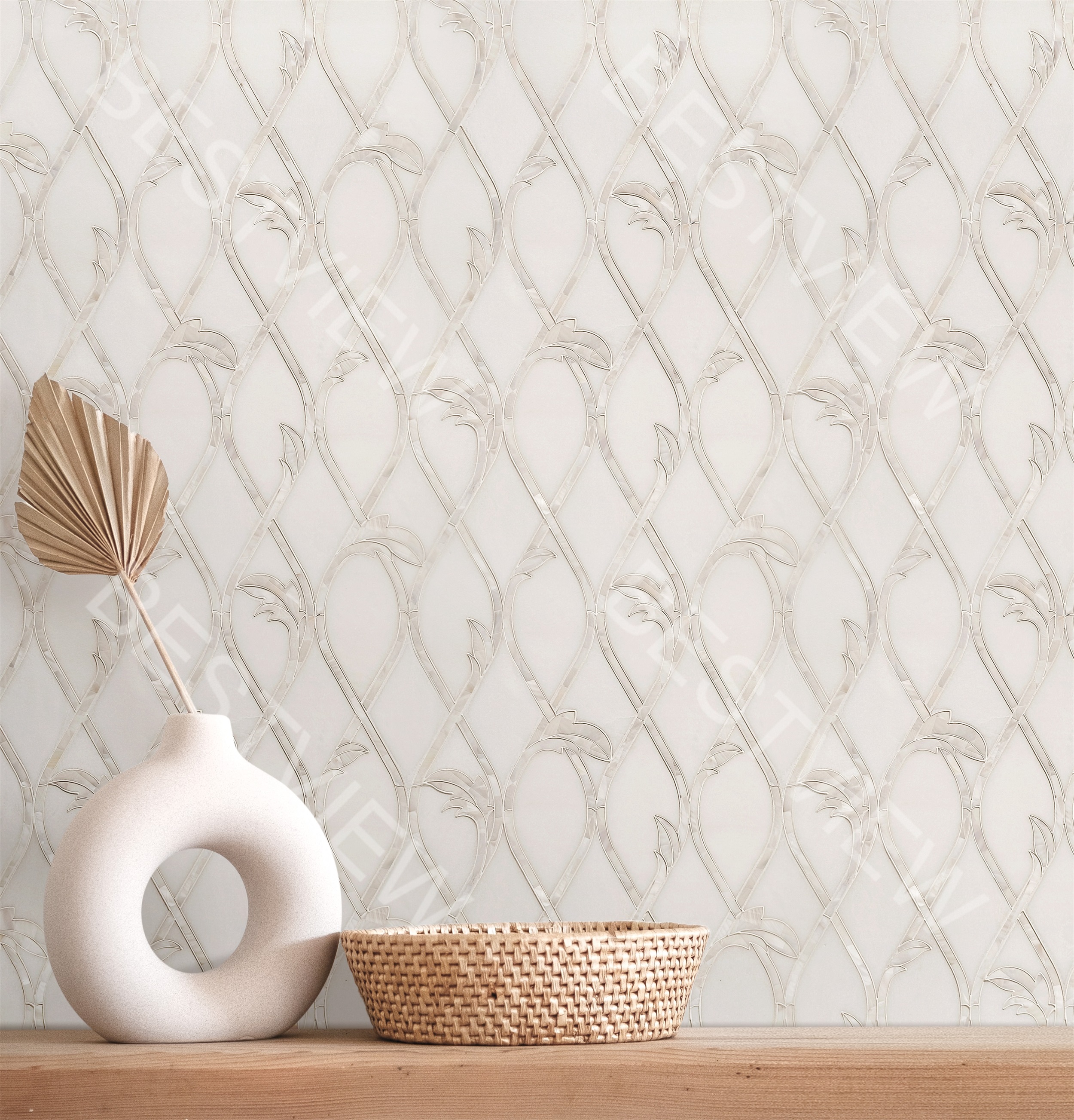 Thassos with Mop Flower Waterjet Mosaic 001320