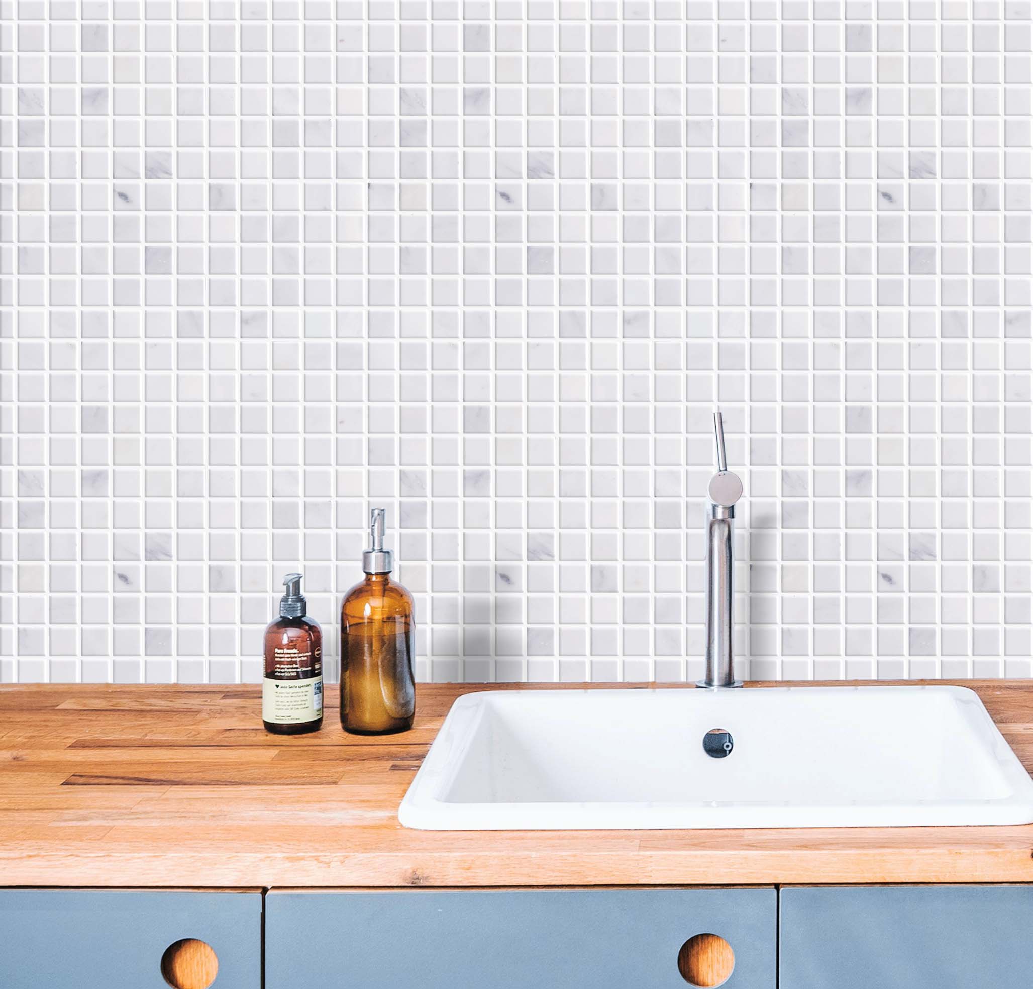  Oriental White Marble Mosaic Honed 1"×1" 