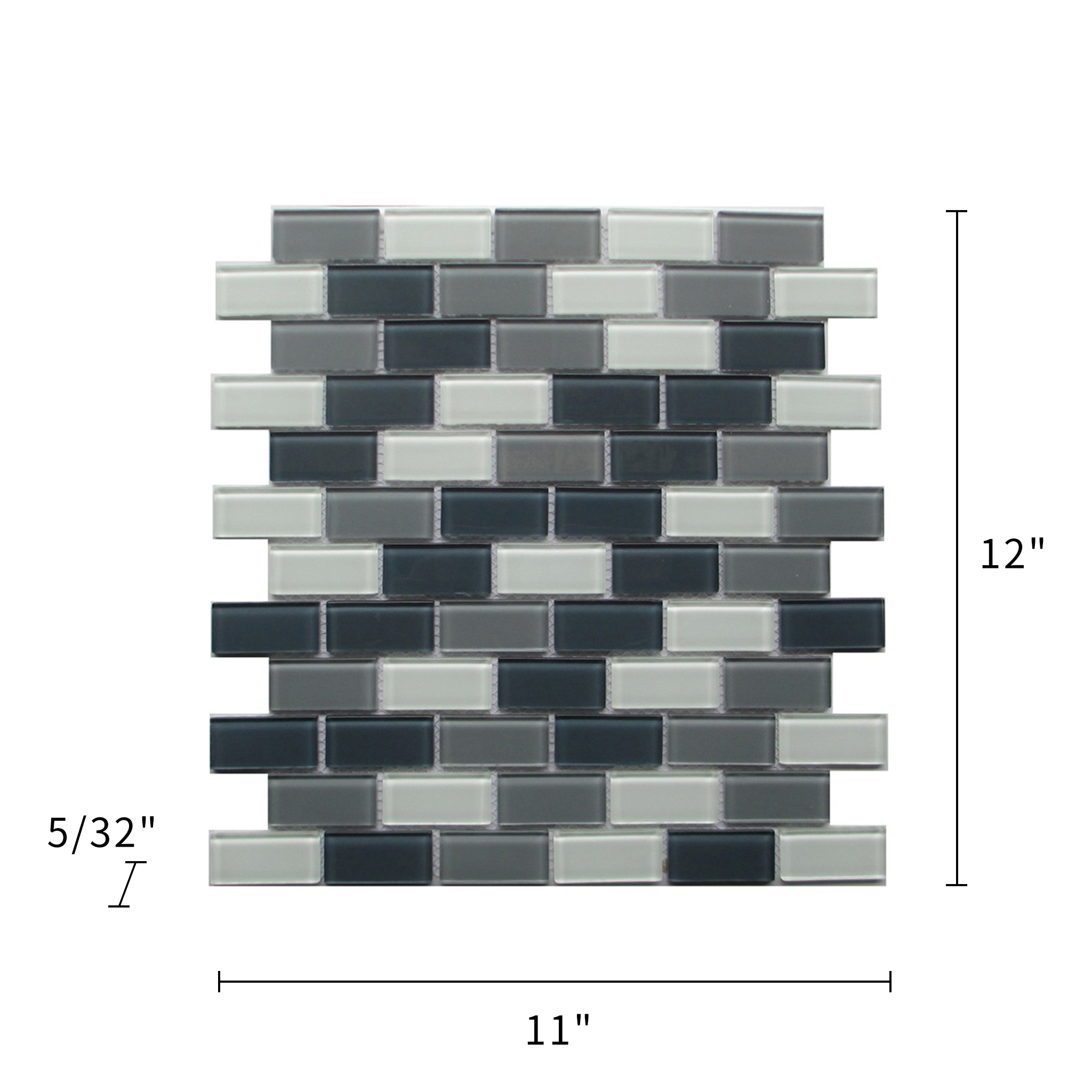 White & Grays Glass Mosaic 1”x2” 