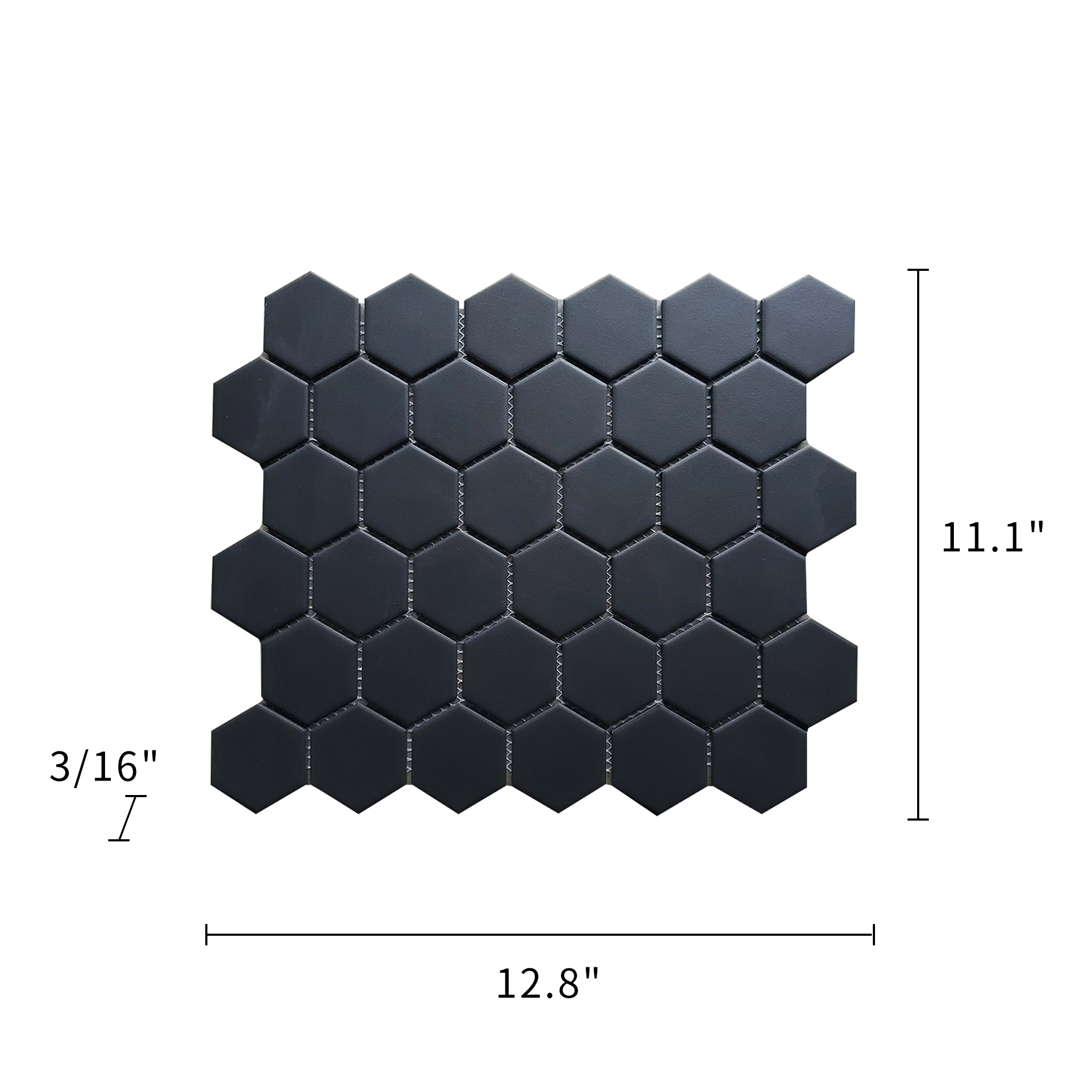 2"hex Black Satin Glazed Porcelain Mosaic Bv03223