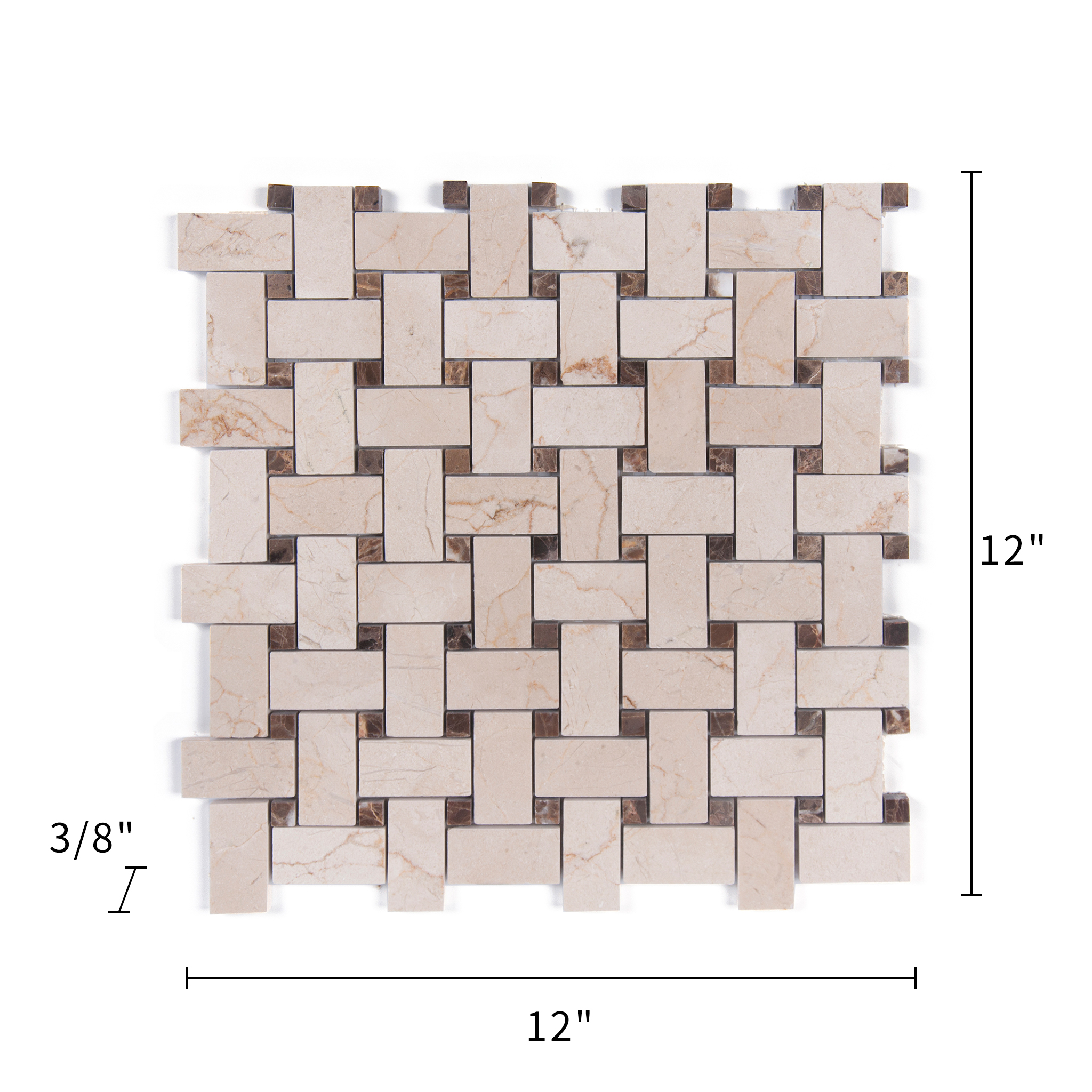 Cream Marfil With Emperador Mosaic Polished Bone Basketweave 