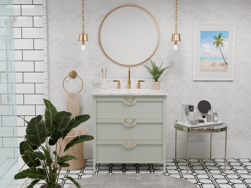 Yulan 30.5 -in Vanity Combo Green With White Quartz Top