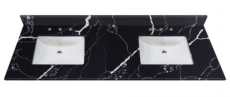73-in Mersey Black Quartz Double Sink Bathroom Vanity Top