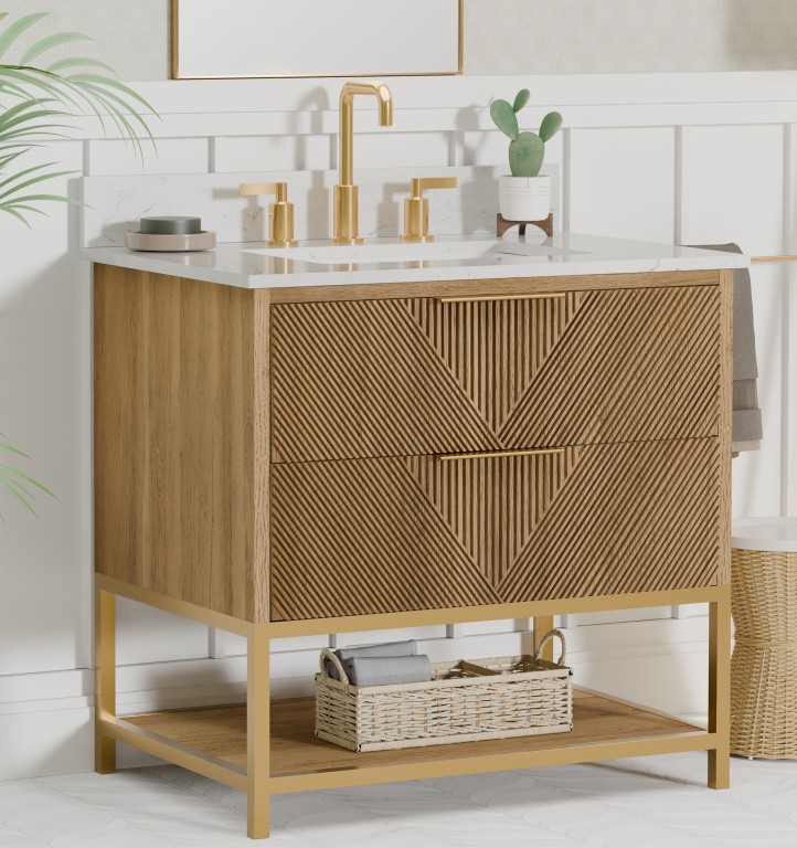 Waymart 30.5 -in Vanity Combo Brown Oak with White Quartz Top