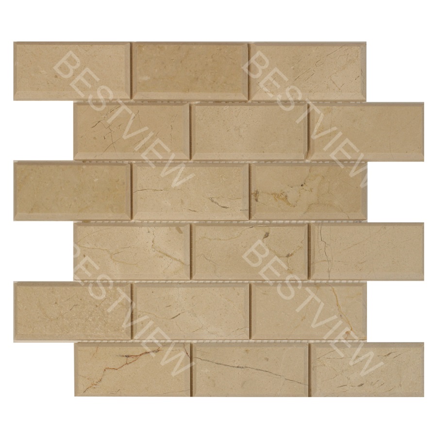 Cream Marfil Mosaic Polished 2"×4" Bevel Brick 