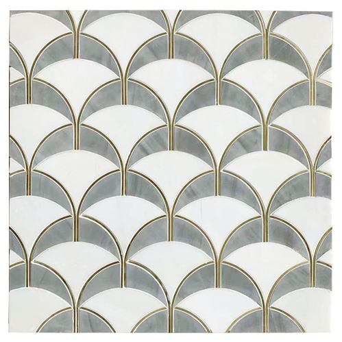 Thassos & Palladium Gray With Gold Accents Waterjet Mosaic Shell 