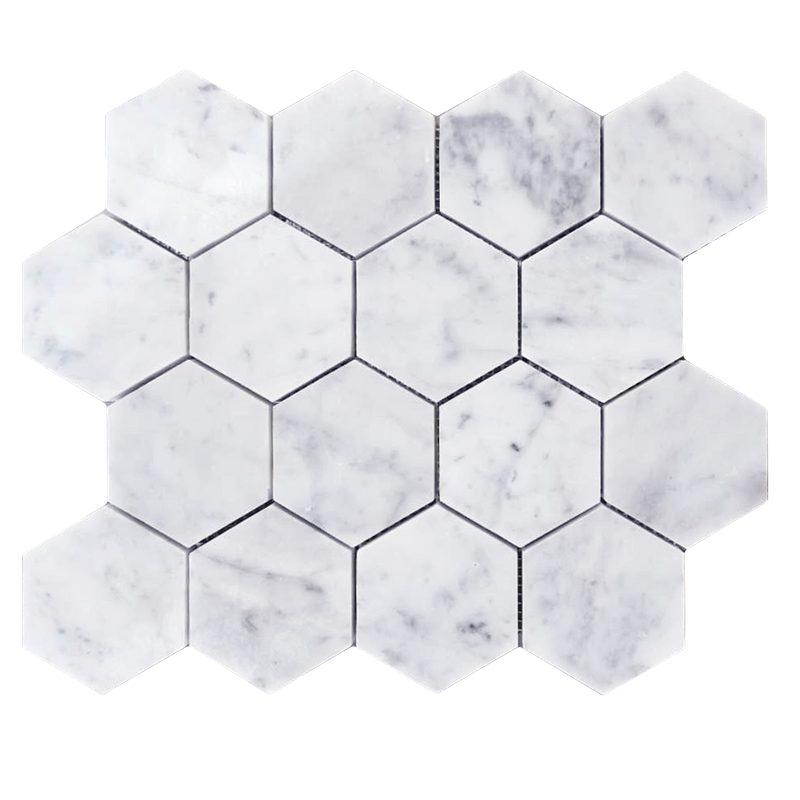  Carrara White Mosaic Honed 3" Hexagon