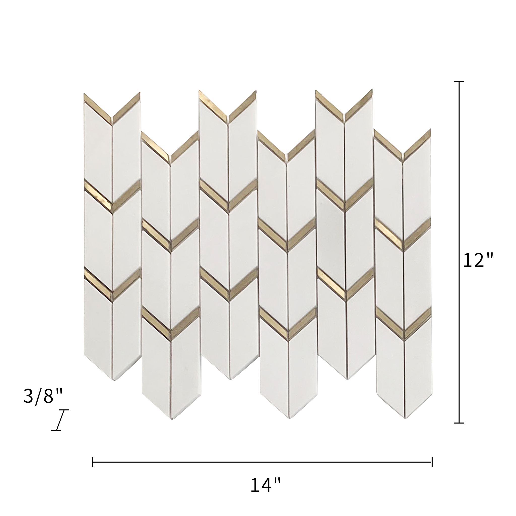 Dolomite White Marble with Gold Accents Waterjet Mosaic Arrow 