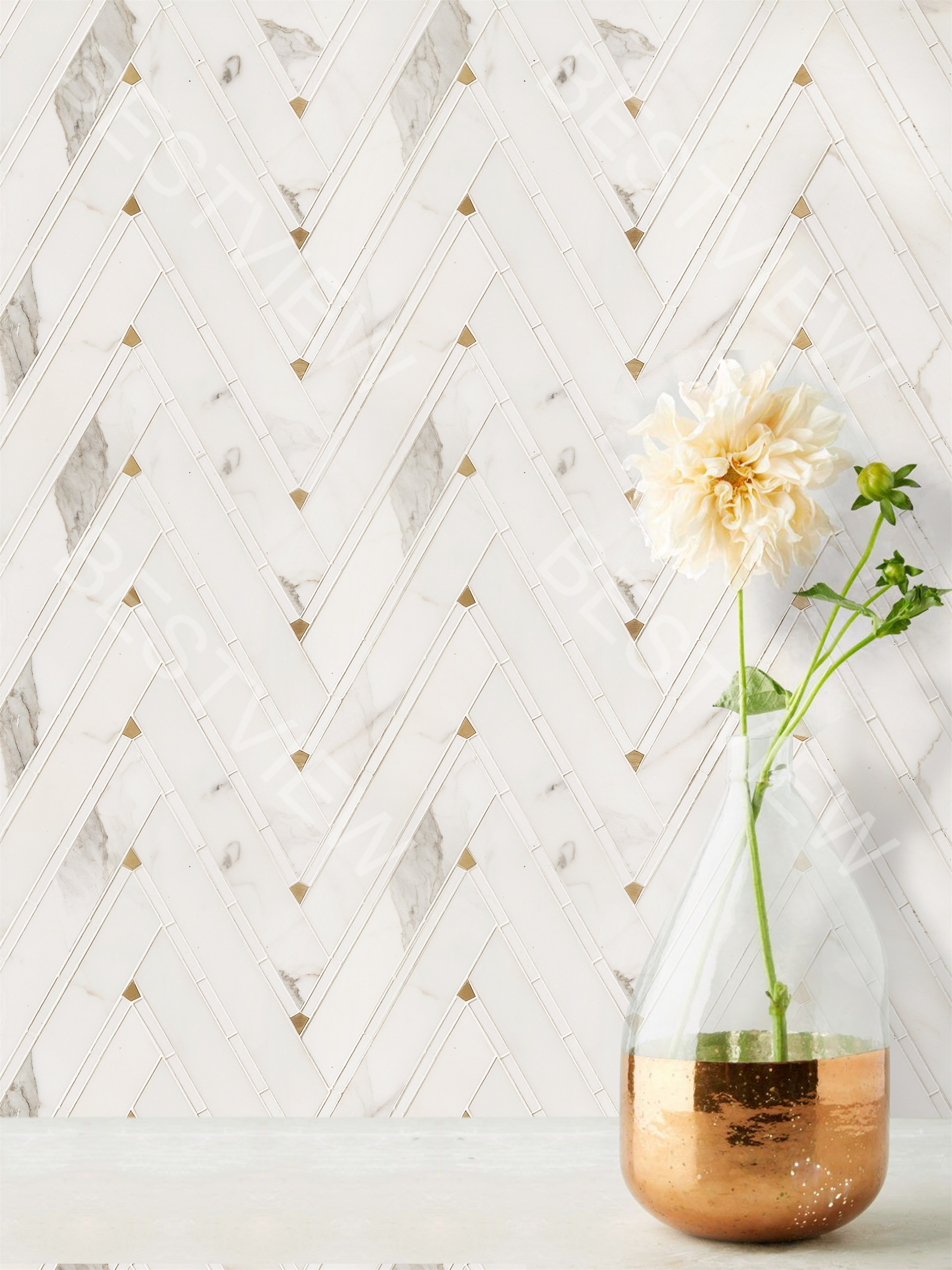 Nero+staturio Marble Waterjet Mosaic 001328