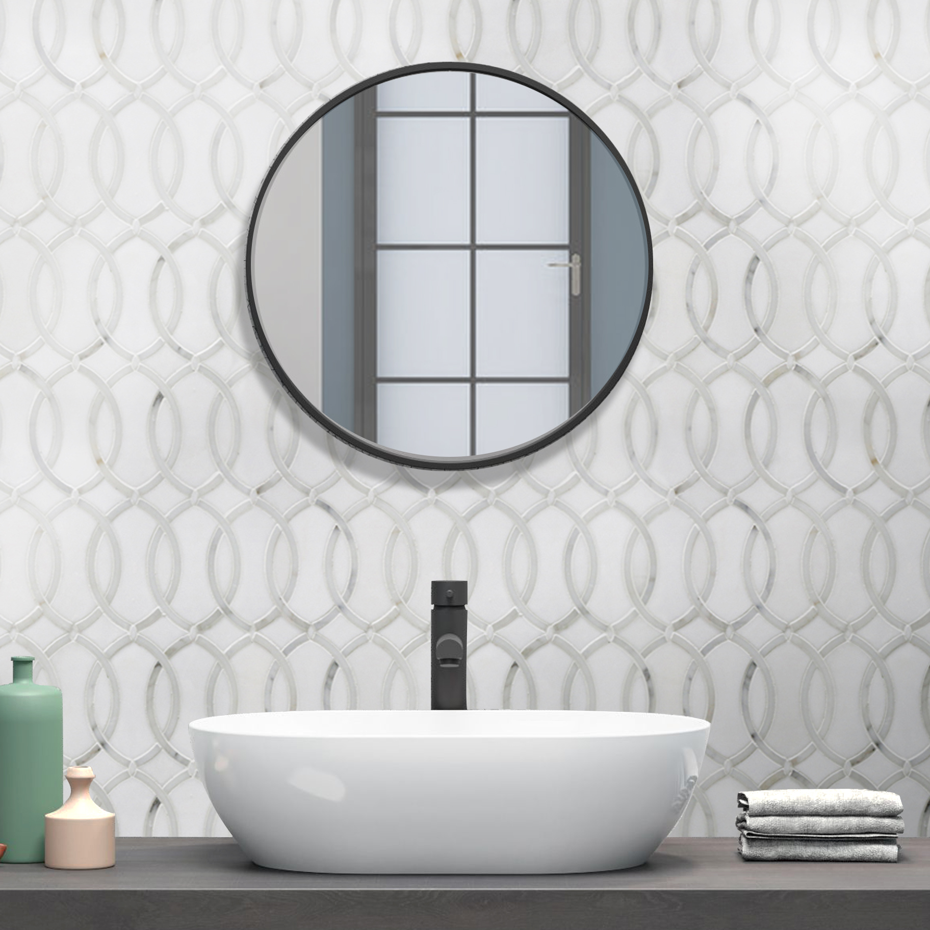 Thassos with Carrara White Waterjet Mosaic