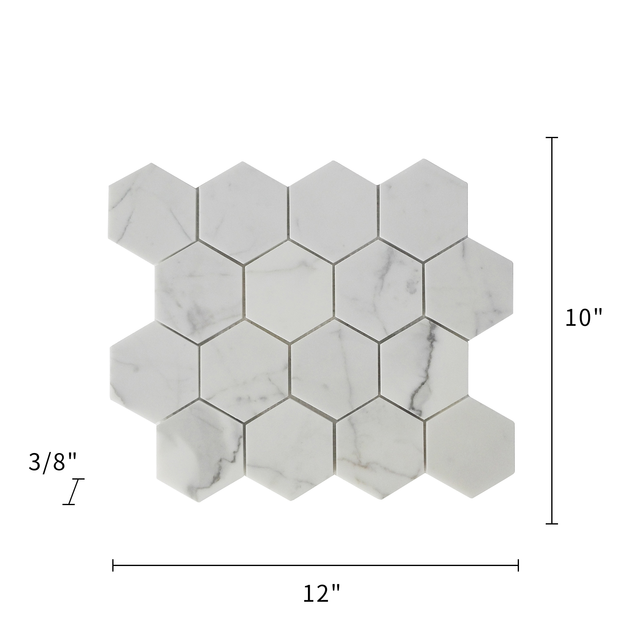 Calacatta White Marble Mosaic Polished 3" Hexagon