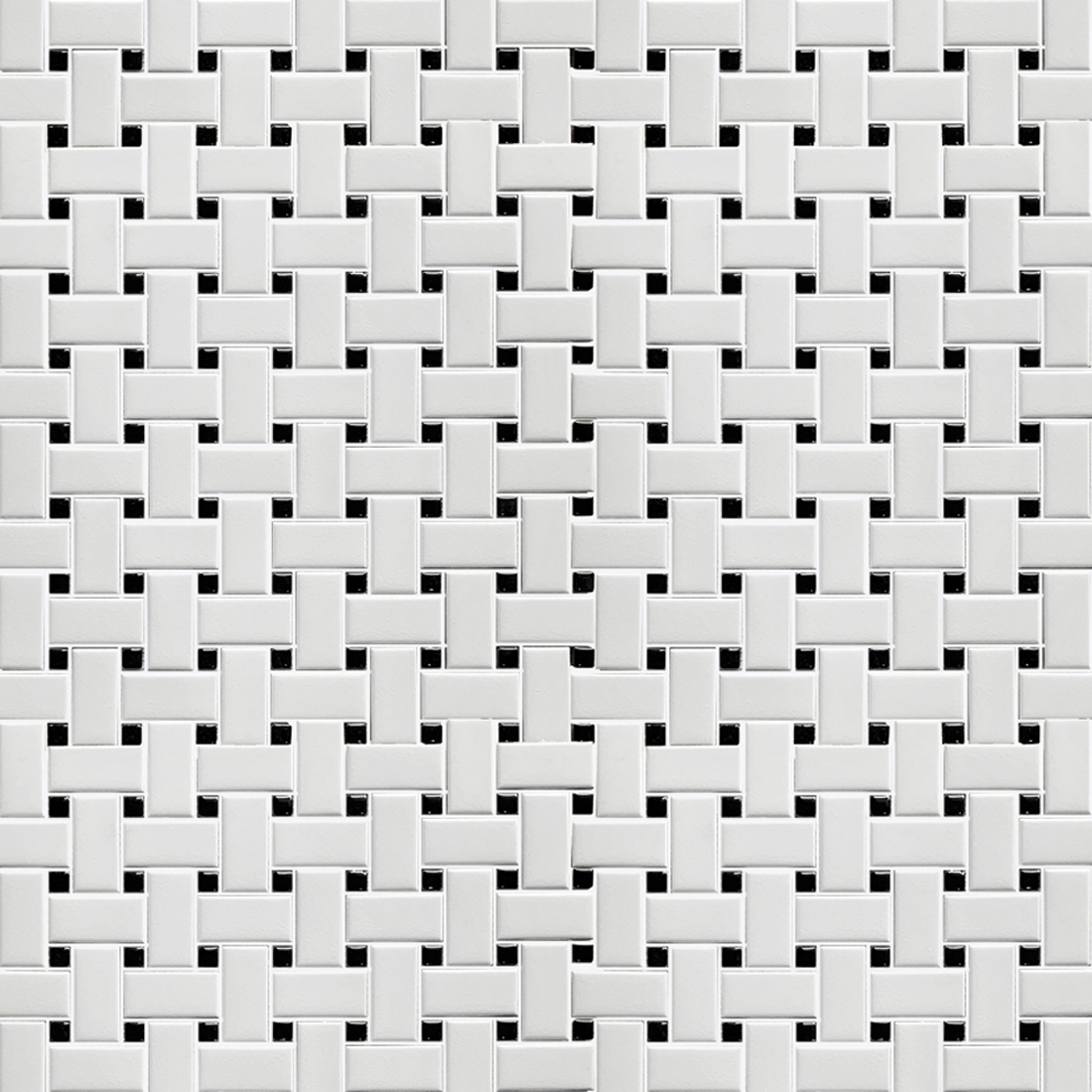 Satin Glazed White + Glossy Black Basketweave Porcelain Mosaic 000722