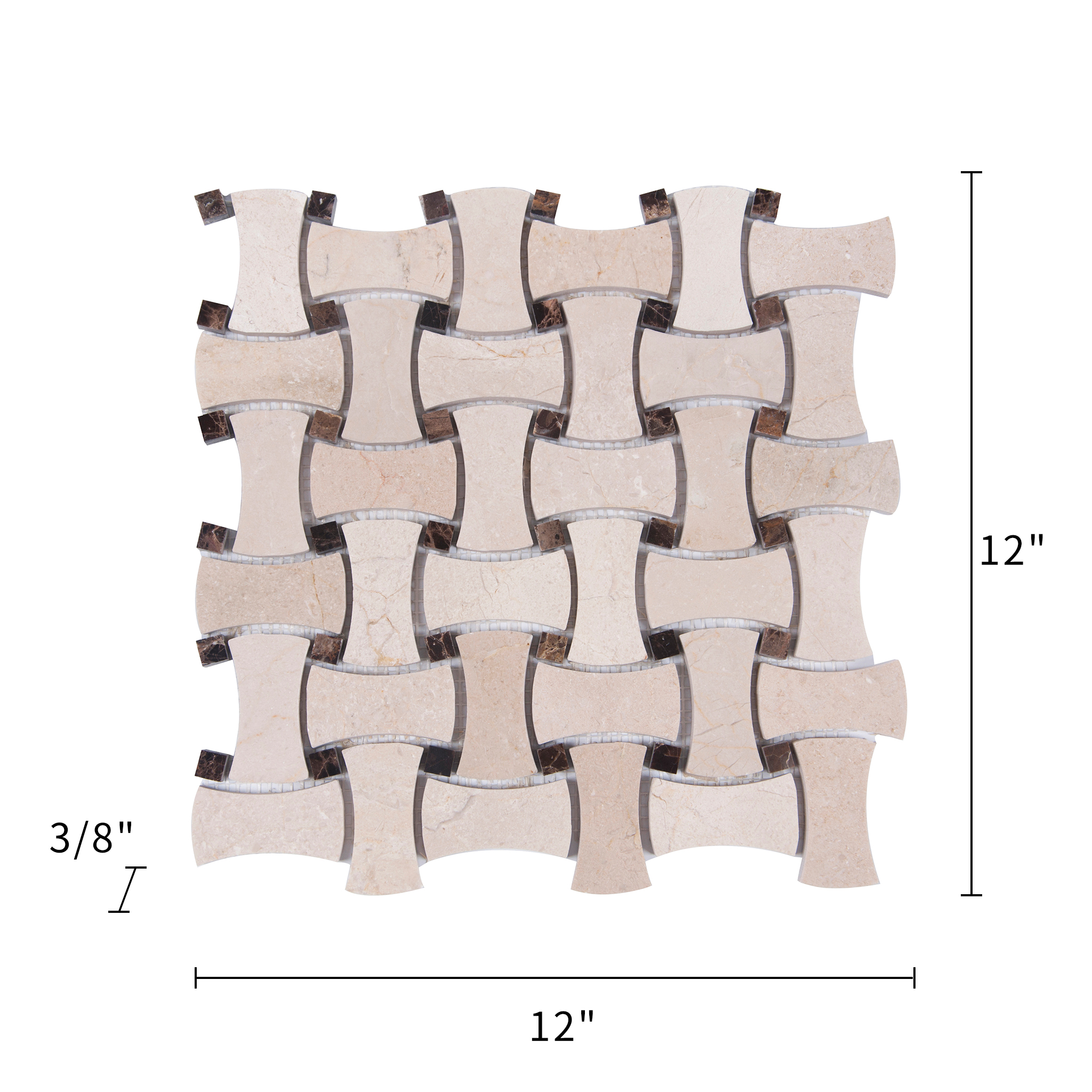 Cream Marfil With Emperador Mosaic Polished Bone Basketweave 