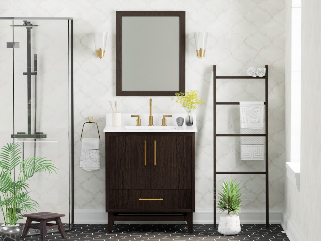Warren 30.5 -in Vanity Combo Dark Walnut With White Quartz Top