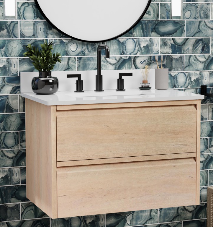 Avery30.5 -in Vanity Combo Natural Oak With White Quartz Top