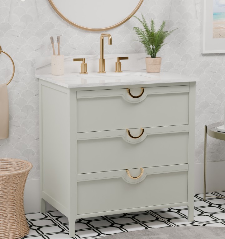 Yulan 30.5 -in Vanity Combo Green With White Quartz Top