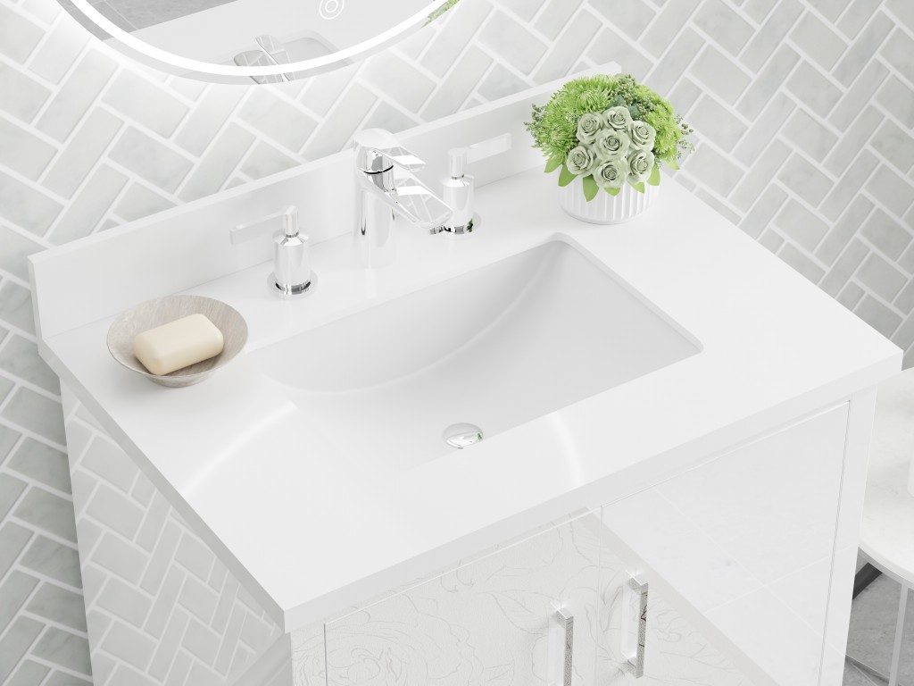 Athens 30.5 -in Vanity Combo White With 3cm thickness Swan White Sintered Stone(Polished) Top