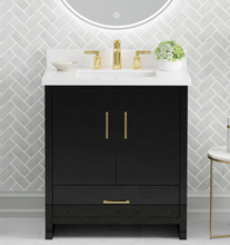 Athens 30.5 -in Vanity Combo Black With 3cm thickness Swan White Sintered Stone(Polished) Top
