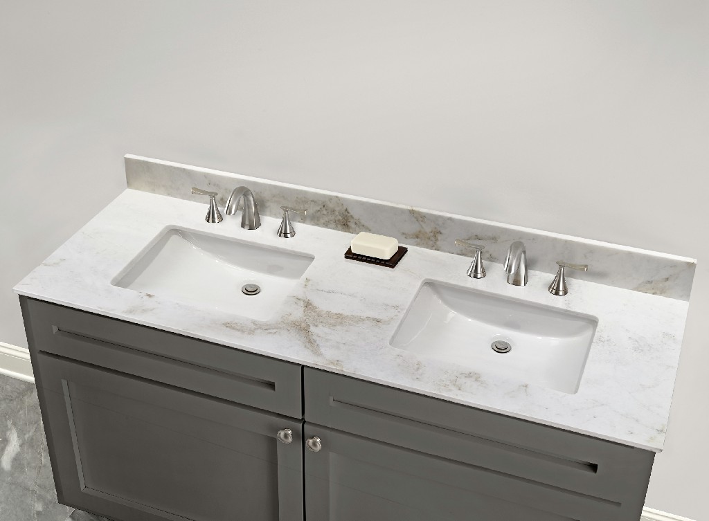 61-in Arabescato Marble Double Sink Bathroom Vanity Top ( Jazz White)