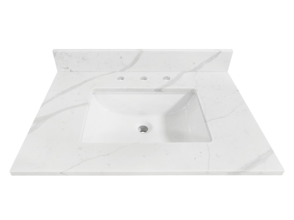 31-in Statuario White Quartz Single Sink Bathroom Vanity Top