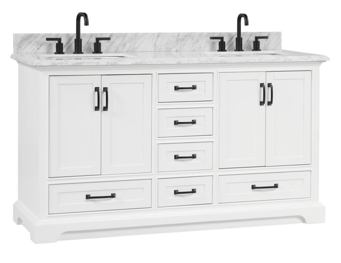 Rhoda 60-in Vanity in White with 1in Thichness Authentic Italian Carrara Marble Top