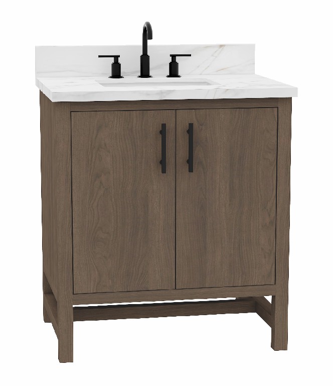 Solon 30-in Vanity ComboAntique Elm with Calacatta Sintered Stone Top