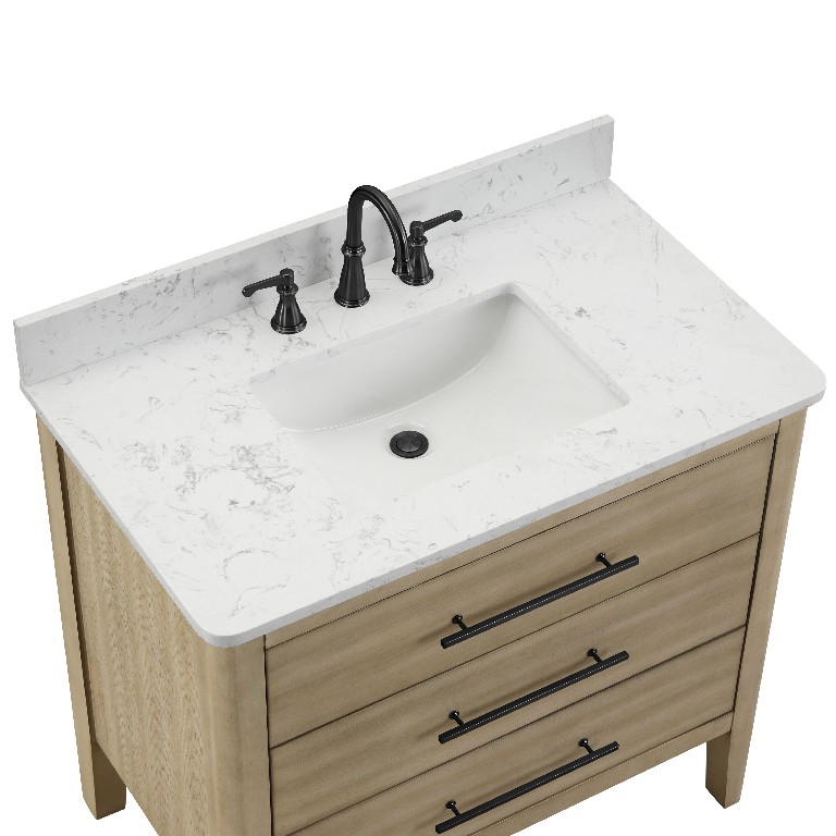 Safford 36-in Vanity Combo Light Wooden with Carrara White Engineered Stone Top