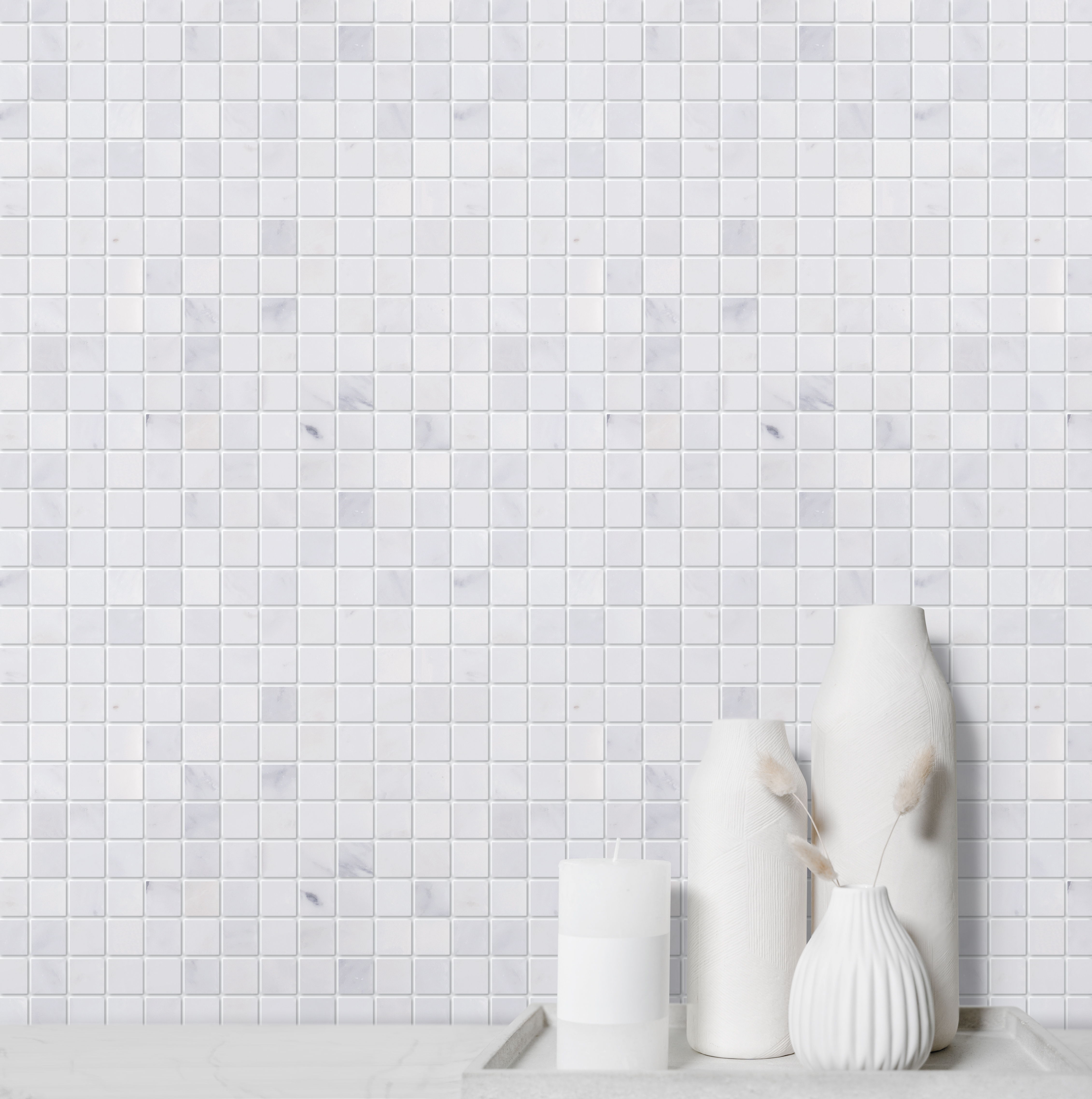  Oriental White Marble Mosaic Honed 1"×1" 