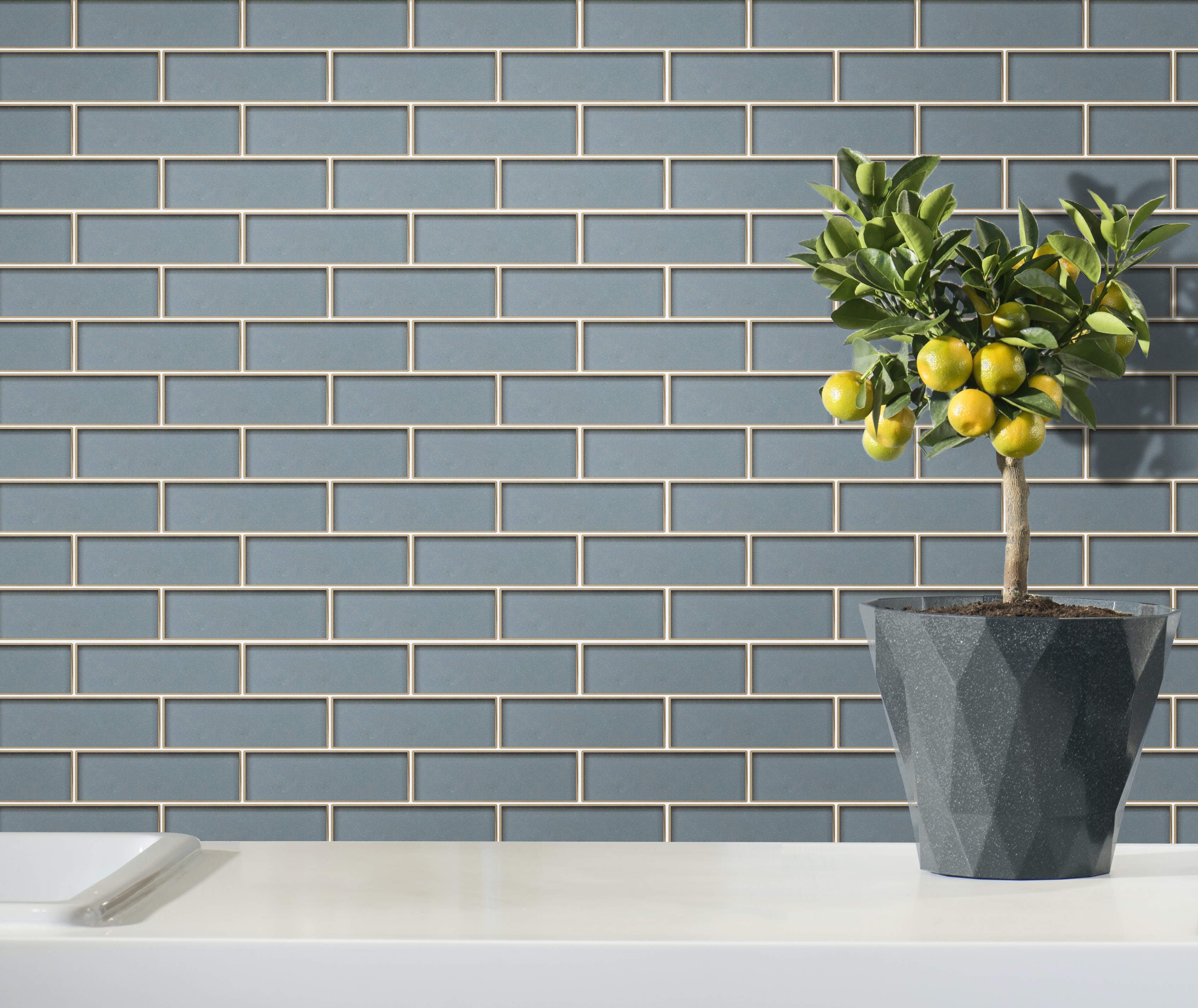 Dark Blue Glass Mosaic with Silver Trim 2”x6” 