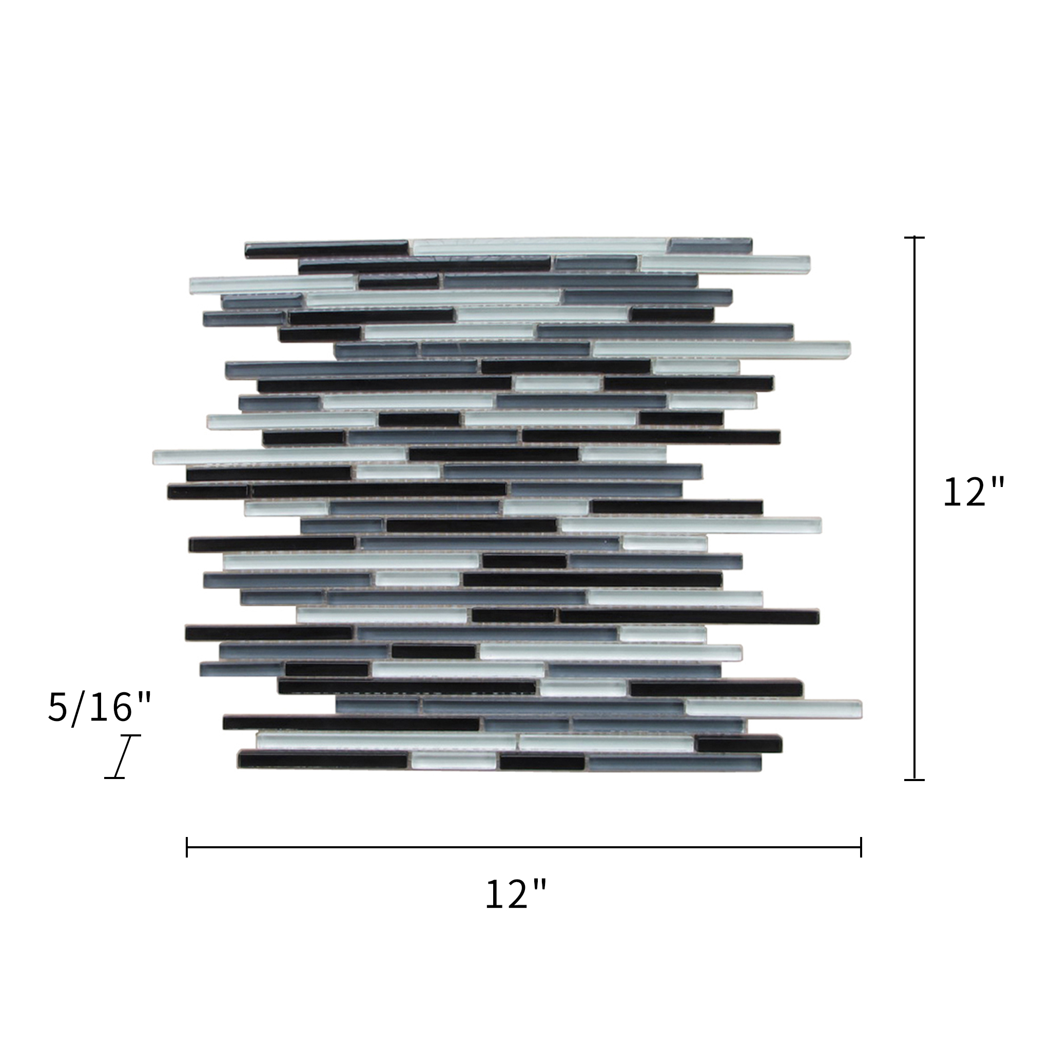 Grey Shadow - Glass Mix Mosaic Random Thin Strip