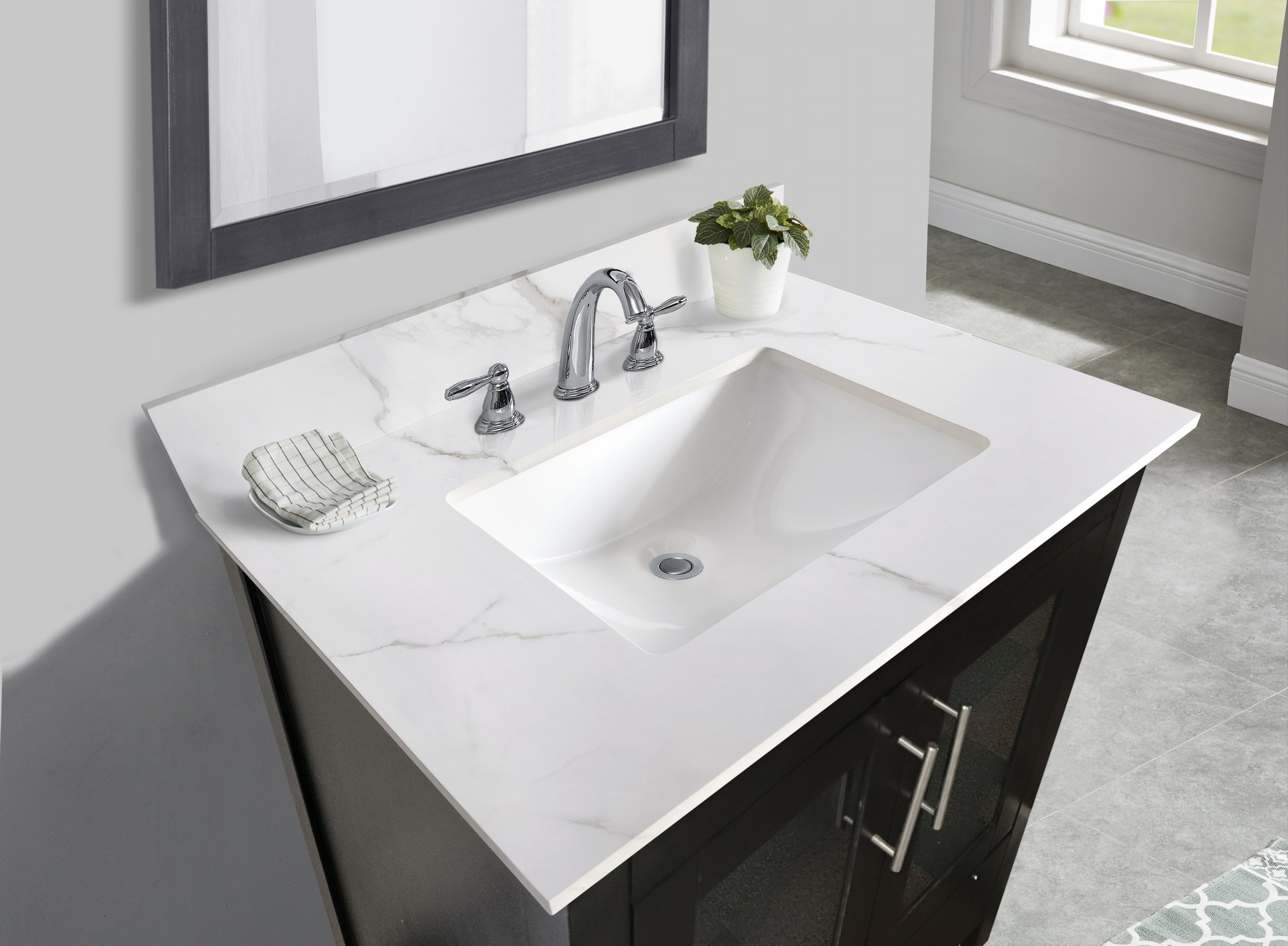 31-in Calacatta Gold Sintered Stone Single Sink Bathroom Vanity Top 