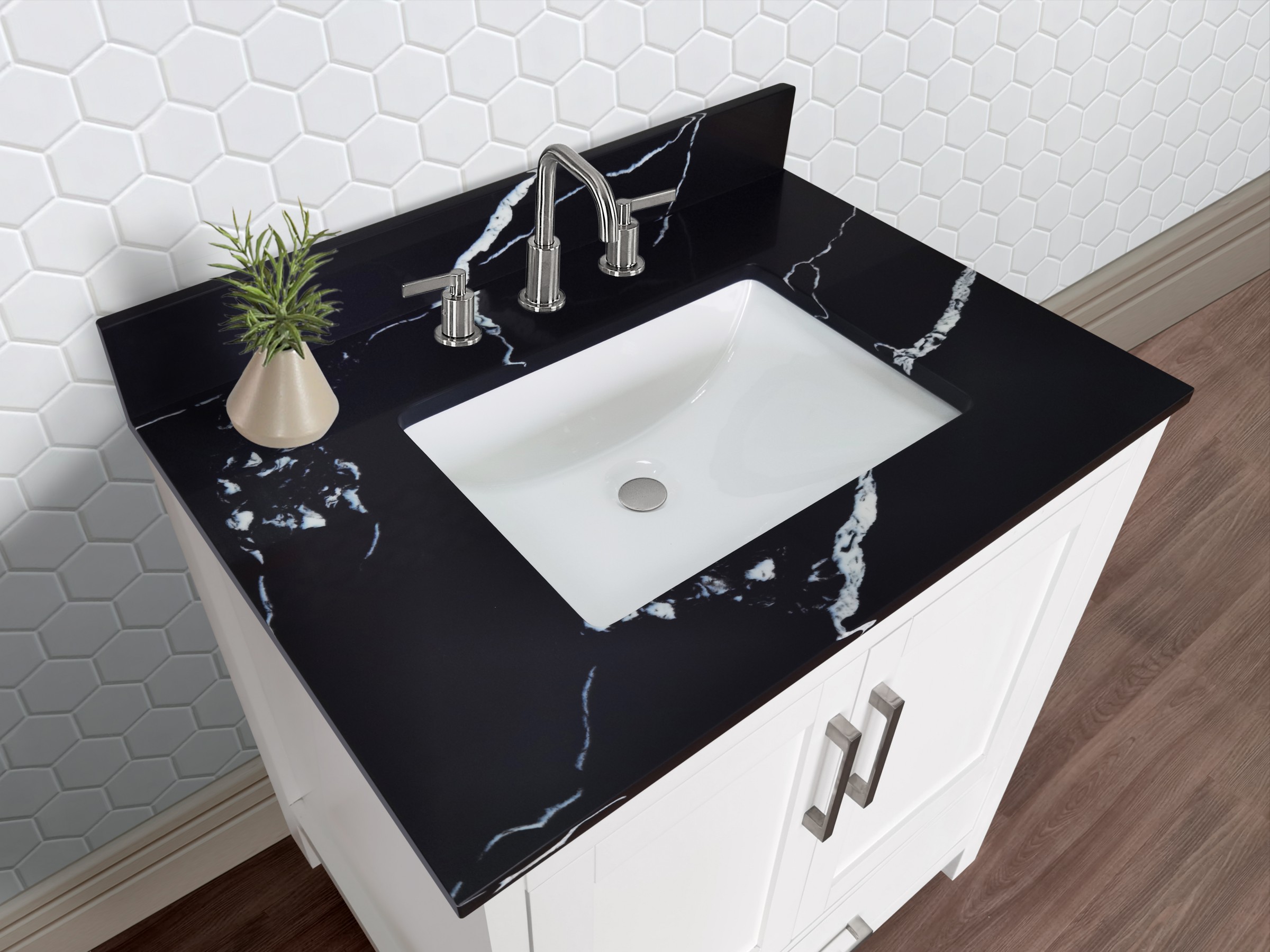 31-in Mersey Black Quartz Single Sink Bathroom Vanity Top