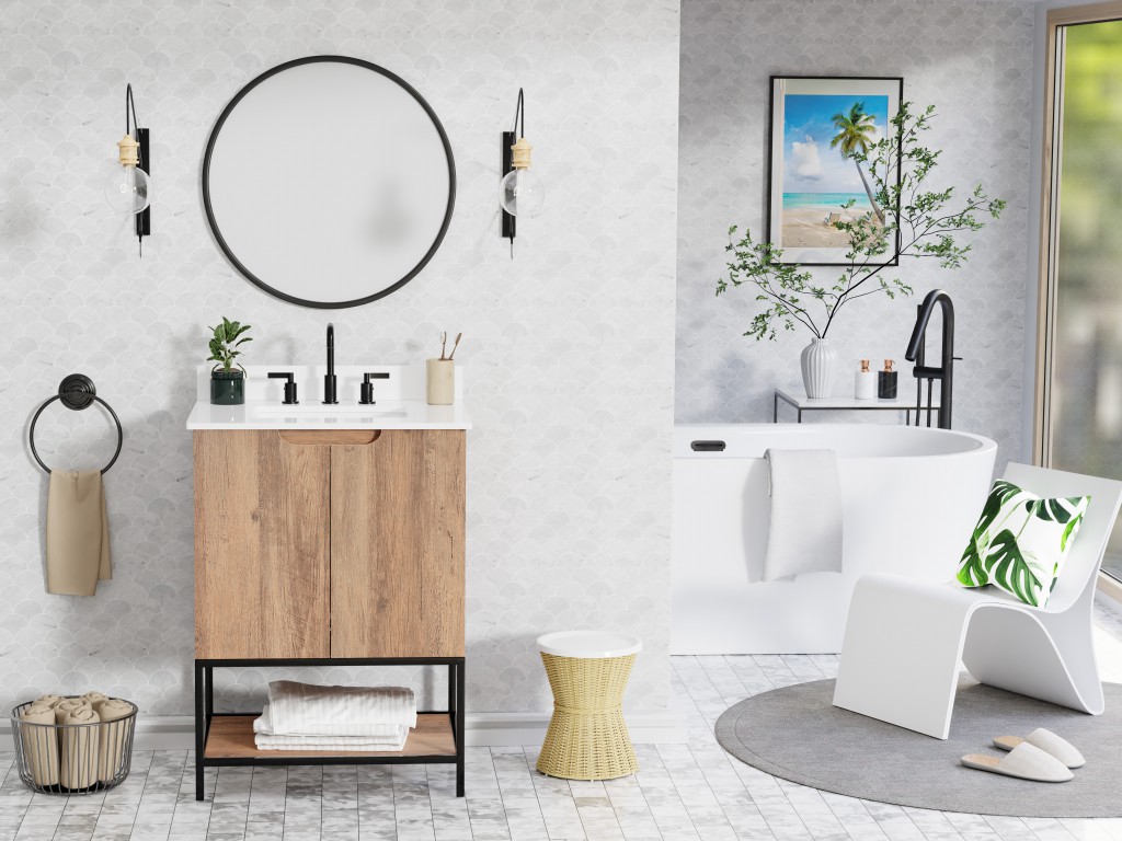 Apex 24 -in Vanity Combo Dark Oak with Porcelain Top