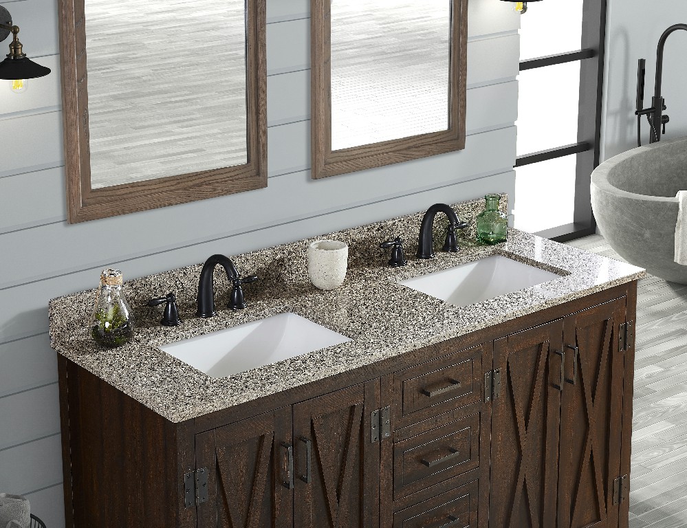 61-in Siena Quartz Double Sink Bathroom Vanity Top (Castle Rock)