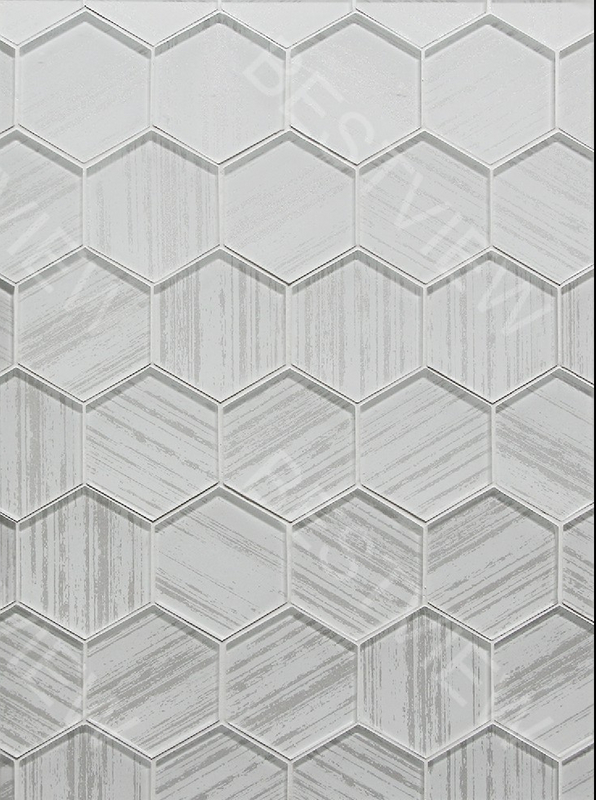  INKJET WITH PEARLESCENT GLASS MOSAIC 4”HEXAGON 000732