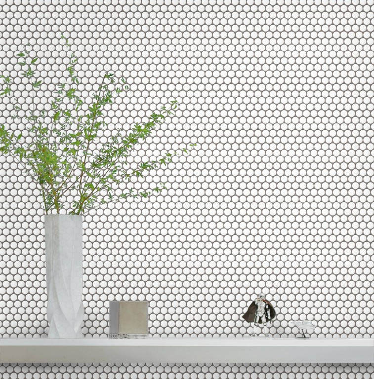 D19mm Penny Round White Satin Glazed Porcelain Mosaic 03325
