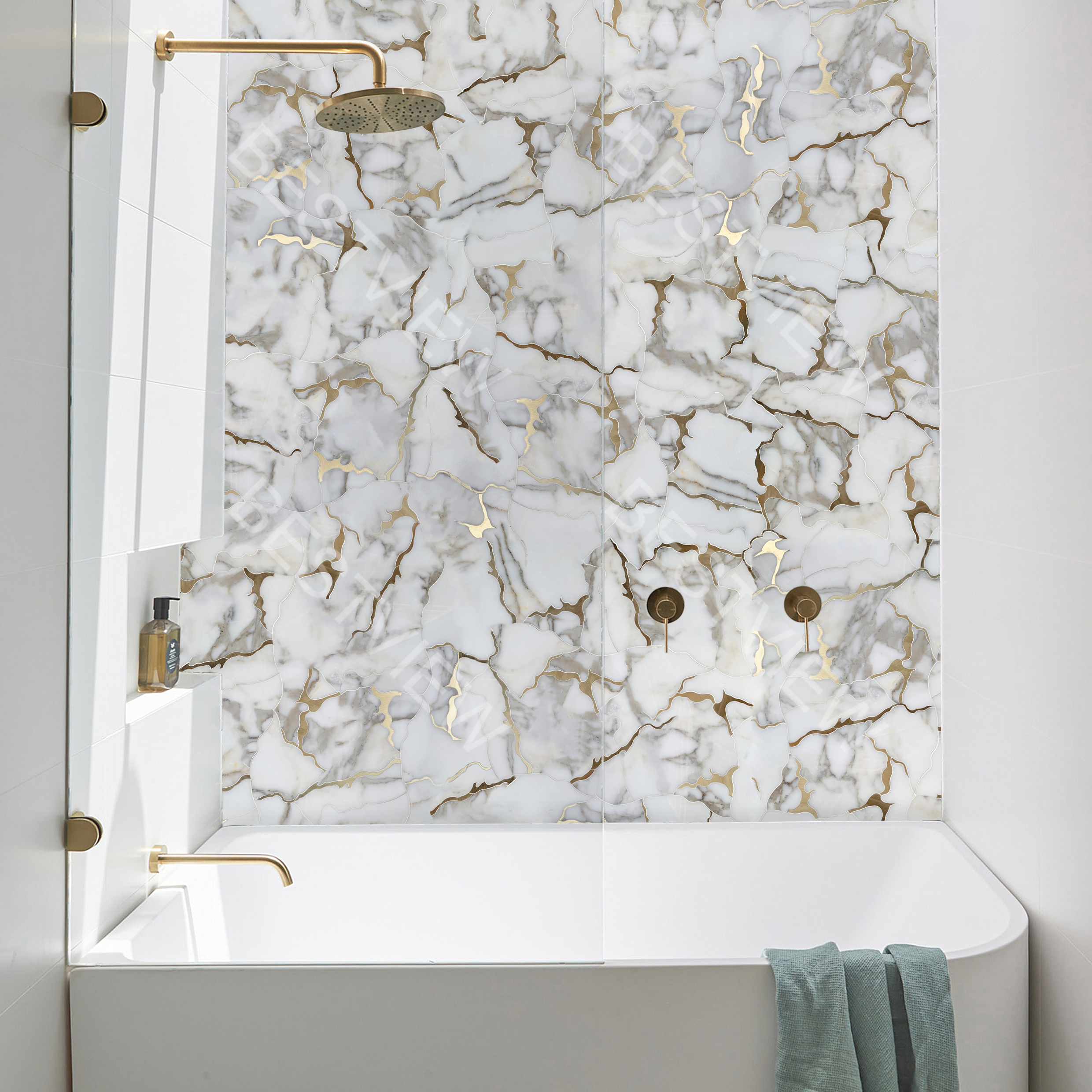 Calacatta And Copper Geode Waterjet Mosaic 