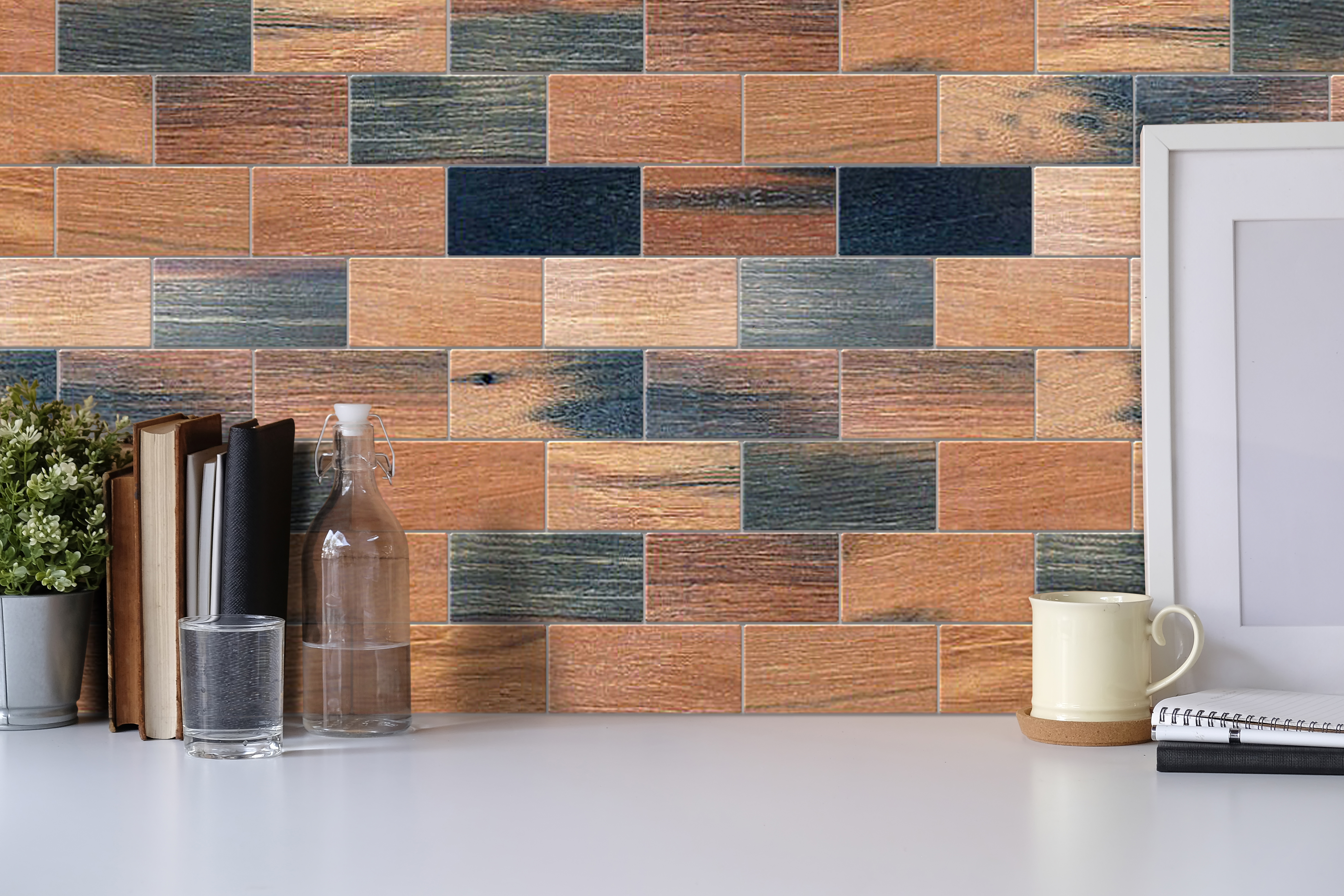  Brick Pattern Antique Wood Mosaic 2" X 4"